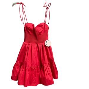 Staud NEW Mini Landry Dress Size Small Hibiscus Mini $295 Smocked Party